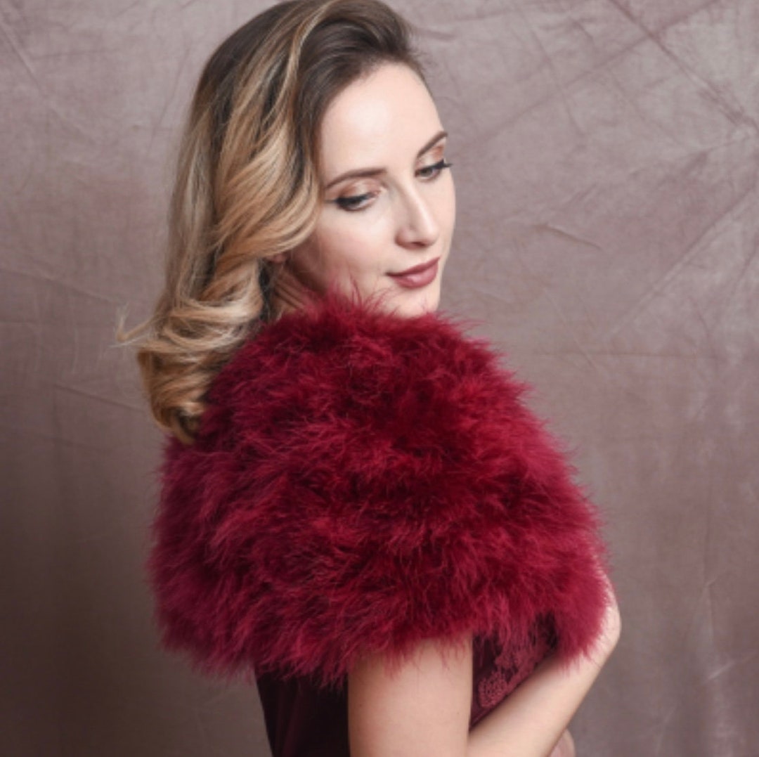 Wine Red Marabou Feather Shrug Vintage Stole, Bridal Accessories,ivory