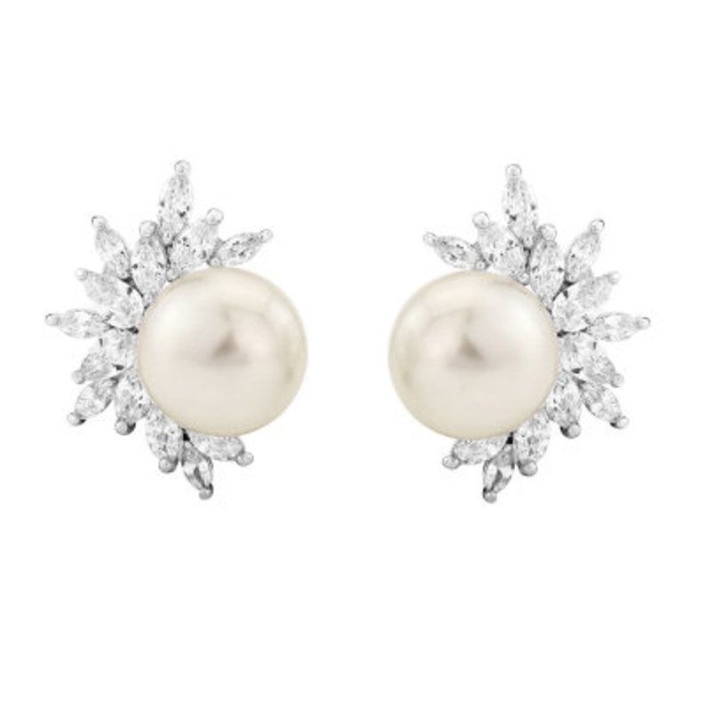 Faux Pearl Earrings Ivory Crystal Cluster Faux Pearl Stud Etsy UK