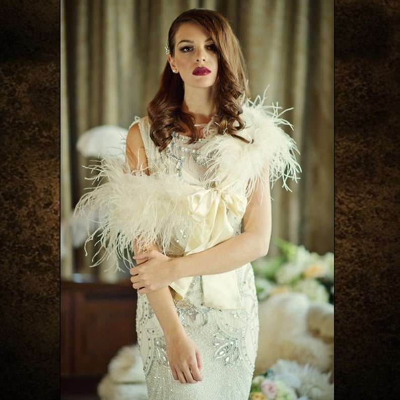 Beautiful Ostrich Feather stole , bridal shawl. image 3