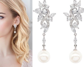 Pearl droplet earrings, Beautiful Glamour Ivory Pearl Earrings, bridal ear rings, prom earrings, bridal accessories, bridal jewellery