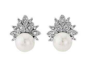 Glam Ivory crystal cluster Pearl Stud Earrings, bridal ear rings, prom earrings, bridal accessories, bridal jewellery