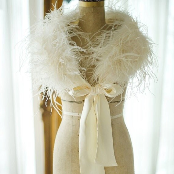 Ostrich Feather Stole Vintage Stole Bridal Accessoriesivory Etsy
