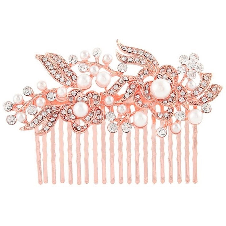 Rose Gold and pearl Crystal Vintage Bridal Hair Combslide, bridal hair piece , vintage hair, bridal glamour, bridal accessories image 1