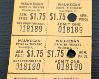 Lot of 20 Drive-In Theatre Vintage Waukegan Illinois 1.75 Original Tickets Movie Cinema