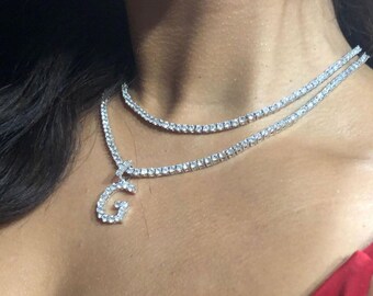 Tennis Initial Necklace - Etsy