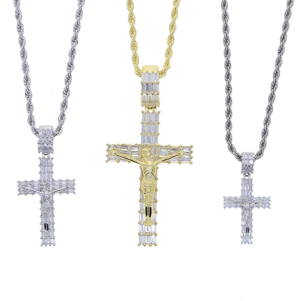 Iced Out Jesus Cross Pendant Necklace for Men Women With Rope - Etsy UK