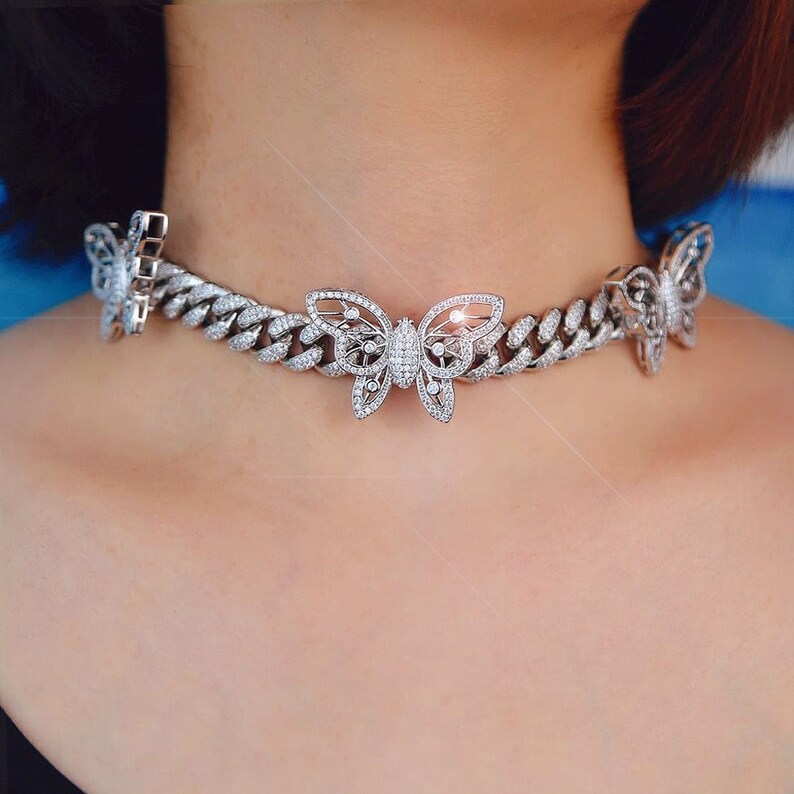 Butterfly necklace 12mm Iced out bling necklace CZ Miami Cuban link chain necklace 3D Butterfly Choker Hip hop jewellery