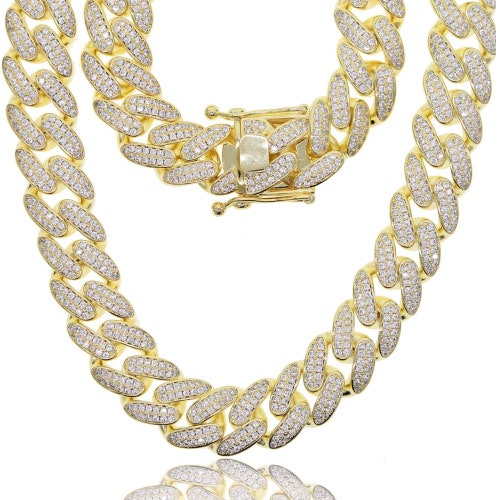18mm classic cuban link chain necklace Iced out bling 2 shops raw cz cuban link chain choker for women hiphop jewelry