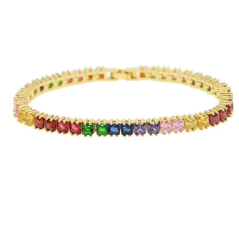 Rainbow tennis bracelet Colorful Zircon chain bangle Simple Etsy