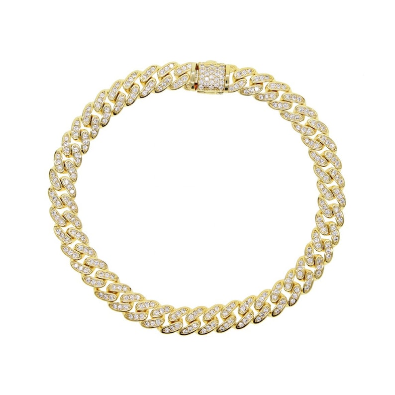 6.5mm cuban link chain Iced out bling cz cuban link chain bracelet for women mens hiphop jewelry gold silver