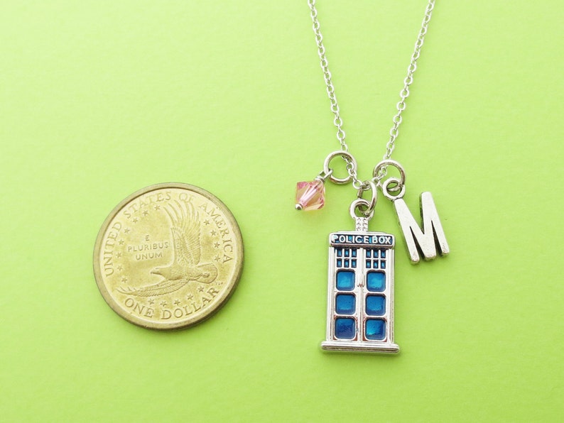 Personalized Initial Silver Custom Police Doctor who Police box Gift Box Necklace Birthstone Jewelry Letter