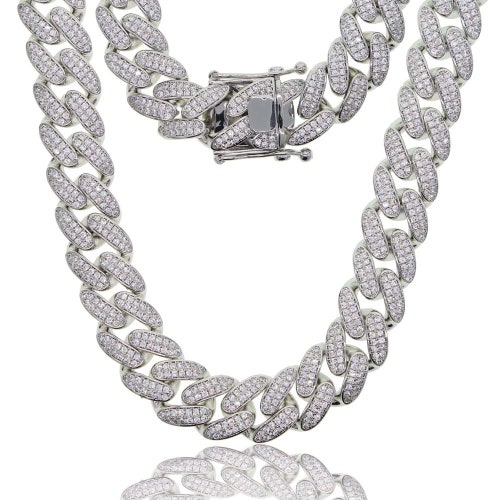 18mm classic cuban link chain necklace Iced out bling 2 shops raw cz cuban link chain choker for women hiphop jewelry