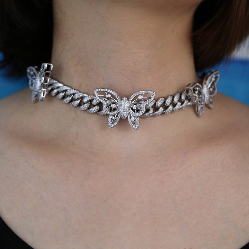 Butterfly necklace 12mm Iced out bling necklace CZ Miami Cuban link chain necklace 3D Butterfly Choker Hip hop jewellery