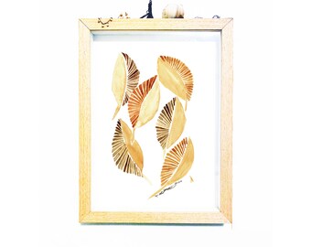 Golden Yellow and Brown Leaves - 5x7 inch art - 8x10 inch print - watercolor painting - black owned - nature inspired - printable download