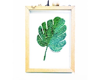 Green watercolor painting palm leaf art print - wall art prints - 5x7 inch print  - 8x10 print  - spring decor - printable art download
