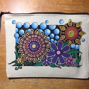 Hand painted canvas makeup / pencil bag - Various Designs