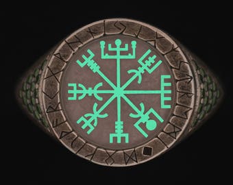 Glow Viking Rune Ring Vegvisir Ring Viking Ring Rune Compass norse ring viking rune jewelry viking norse jewelry women viking ring