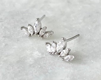 Crown Stud Earrings,925 sterling silver,earlobe stud,high quality,floral,marquise stones,silver,layering stud earrings,minimalist,cute,love