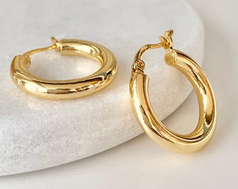 Dainty Gold Thick hoops,minimalist,Simple Gold Hoops Delicate,Gold Minimalistic,Chic,Everyday,Gift,Her,sterling,gold plated,layering,chunky