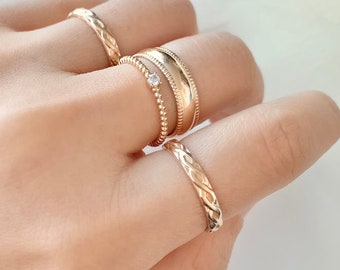 Minimalist braid ring,adjustable thick stacking ring,pattern band ring,14k gold filled,his or her ring,woven,celtic design,rope pattern ring