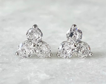 925 Sterling Silver Trio Diamond CZ Studs,6mm studs,post earrings,floral,trinity,AAA cubic zirconia,three dot,sparkle,simple and minimalist