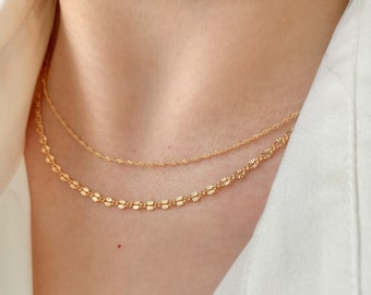 SOLID 14k Gold Dainty Singapore Necklace - Twist Gold Chain - Spiral Chain-Valentines Day Gift - Everyday Gold Chain - Love Necklace For Her