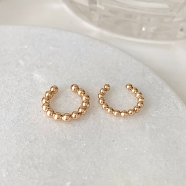 Simple Beaded Ear Cuff,Gold,handmade,adjustable,Ball conch earring,2 sizes,14k gold filled,dainty gold ear wrap,minimalist,single band,gifts