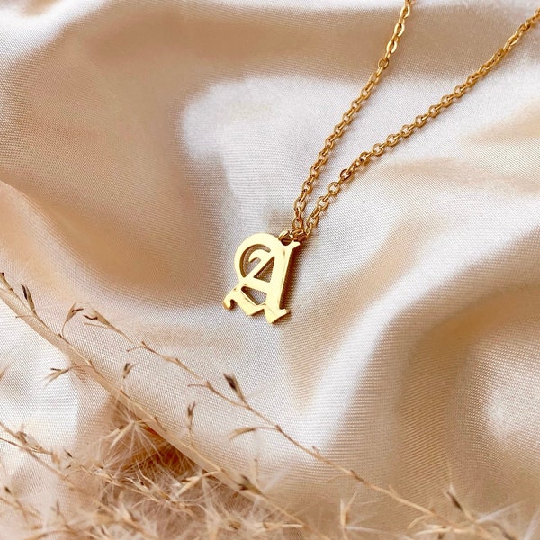 Gold Old English Letter Necklace,Cable chain,alphabet gothic Letter Necklace,cool jewelry,stylish,vintage letter necklace,vintage lettering