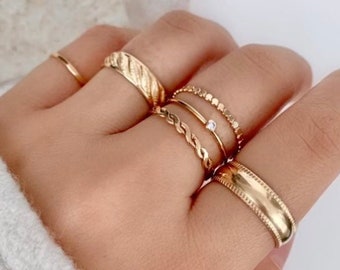 14k Gold,Croissant Band Ring,thick,conch,gift,Bold Band Ring,patterned band ring,5mm thick adjustable band ring,gold filled,statement,weave