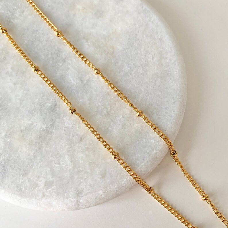 Dainty Satellite Chain Necklace,18k gold,stainless steel,minimalist,layering necklace,curb link style,dot chain,necklace everyday gold jewel image 1