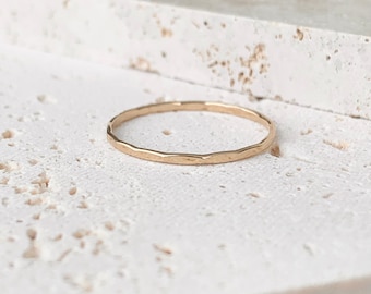 Minimalist Hammered Stacking Ring,14k Gold Filled,Thin stacking ring,faceted,simple,layering,gold rings,dainty,1mm ring,super thin ring,gift