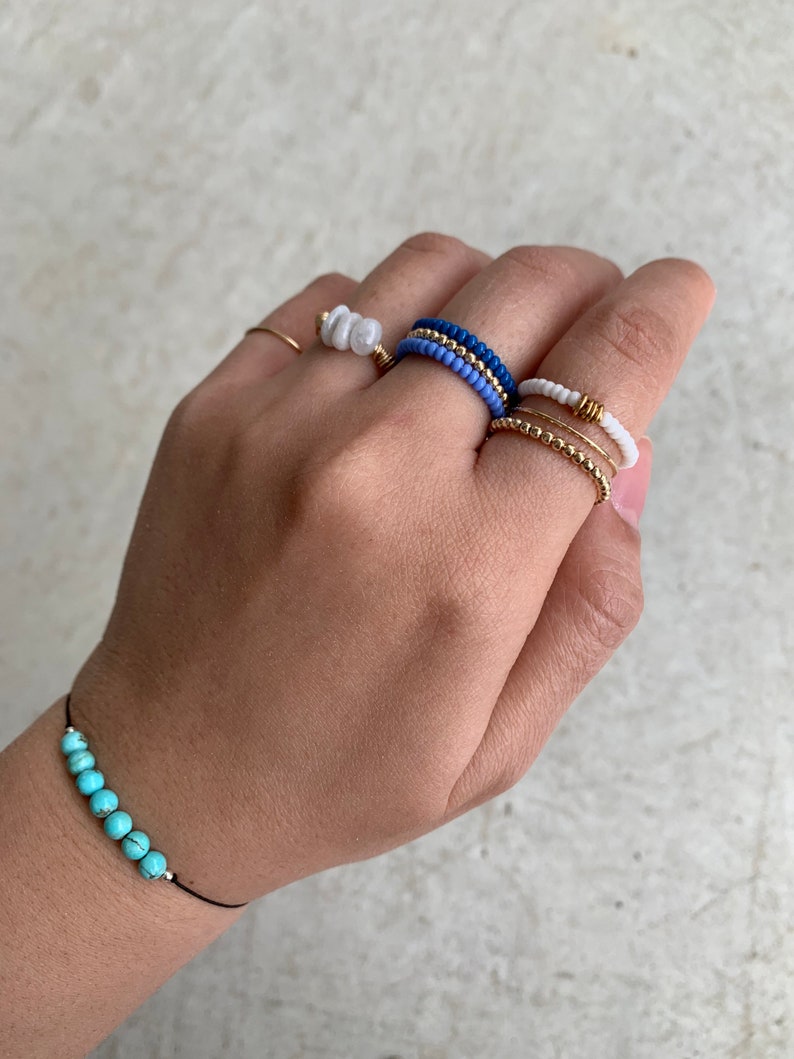 Gold or Silver Layering Bracelet -Remind Bracelet Blue Keepsake Bracelet Lucky 7 Bracelet Turquoise Bead Bracelet 7 Turquoise Bead
