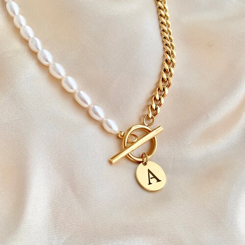 Pearl Chain Letter Necklace18k 