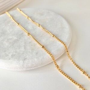 Dainty Satellite Chain Necklace,18k gold,stainless steel,minimalist,layering necklace,curb link style,dot chain,necklace everyday gold jewel image 2