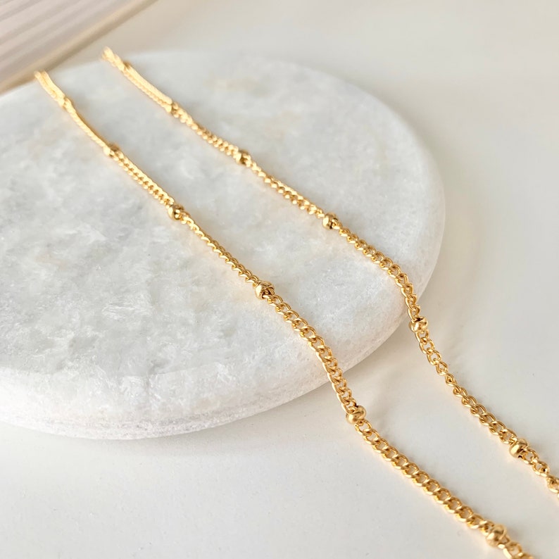 Dainty Satellite Chain Necklace,18k gold,stainless steel,minimalist,layering necklace,curb link style,dot chain,necklace everyday gold jewel image 2