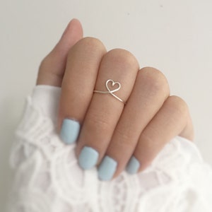 Heart Knuckle Ring,Silver Heart Ring,For her, Simple Everyday, Bridesmaid Jewelry, Unique ring, Little Ring, Dainty, Chic, Modern Minimalist image 1