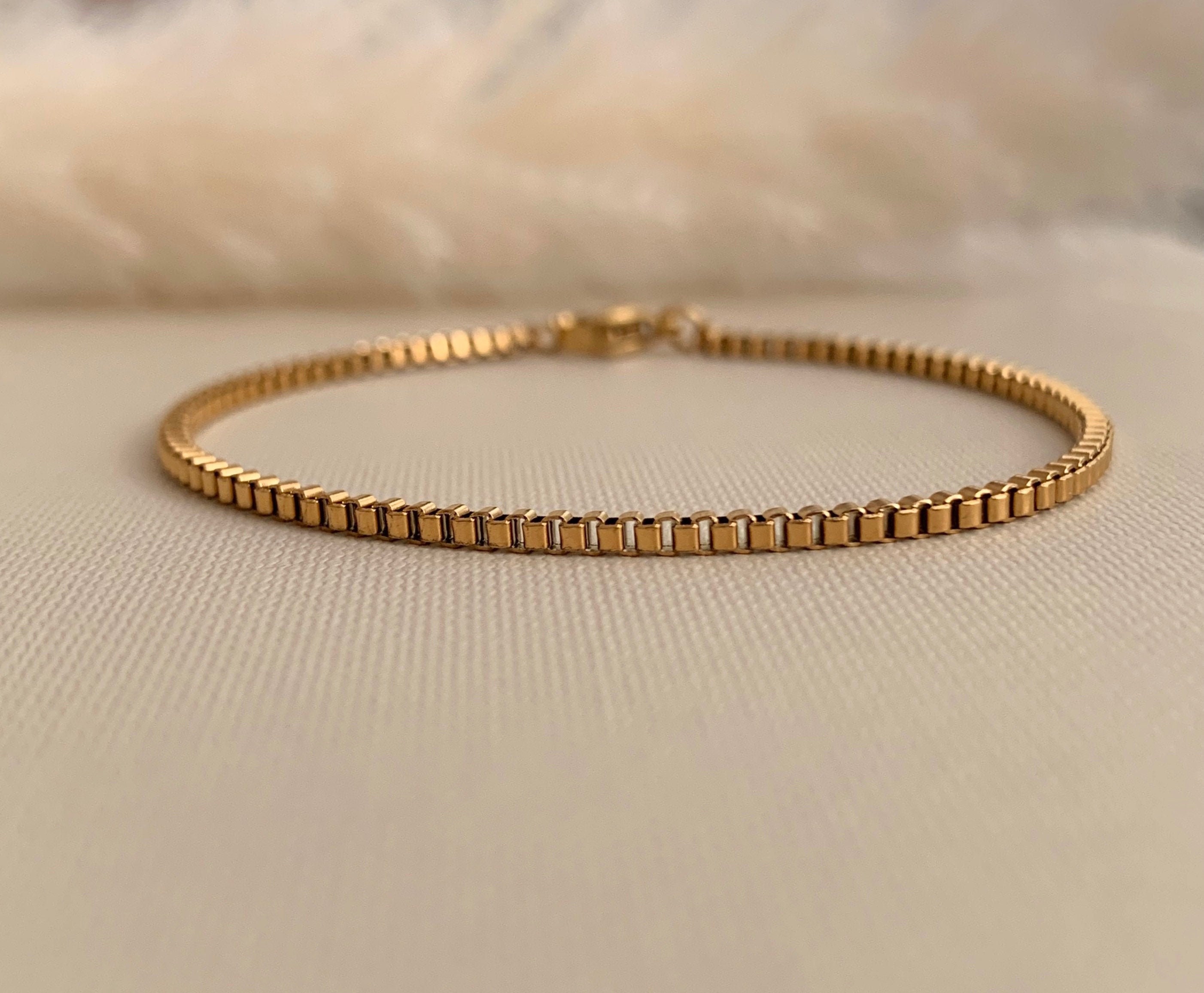 18k Gold Box Chain Bracelet2mm Link Chain BraceletLayering Etsy
