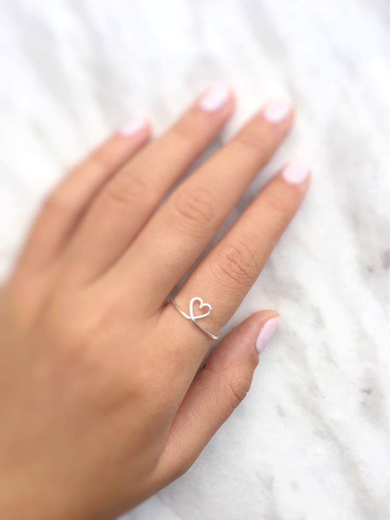 Heart Knuckle Ring,Silver Heart Ring,For her, Simple Everyday, Bridesmaid Jewelry, Unique ring, Little Ring, Dainty, Chic, Modern Minimalist image 3