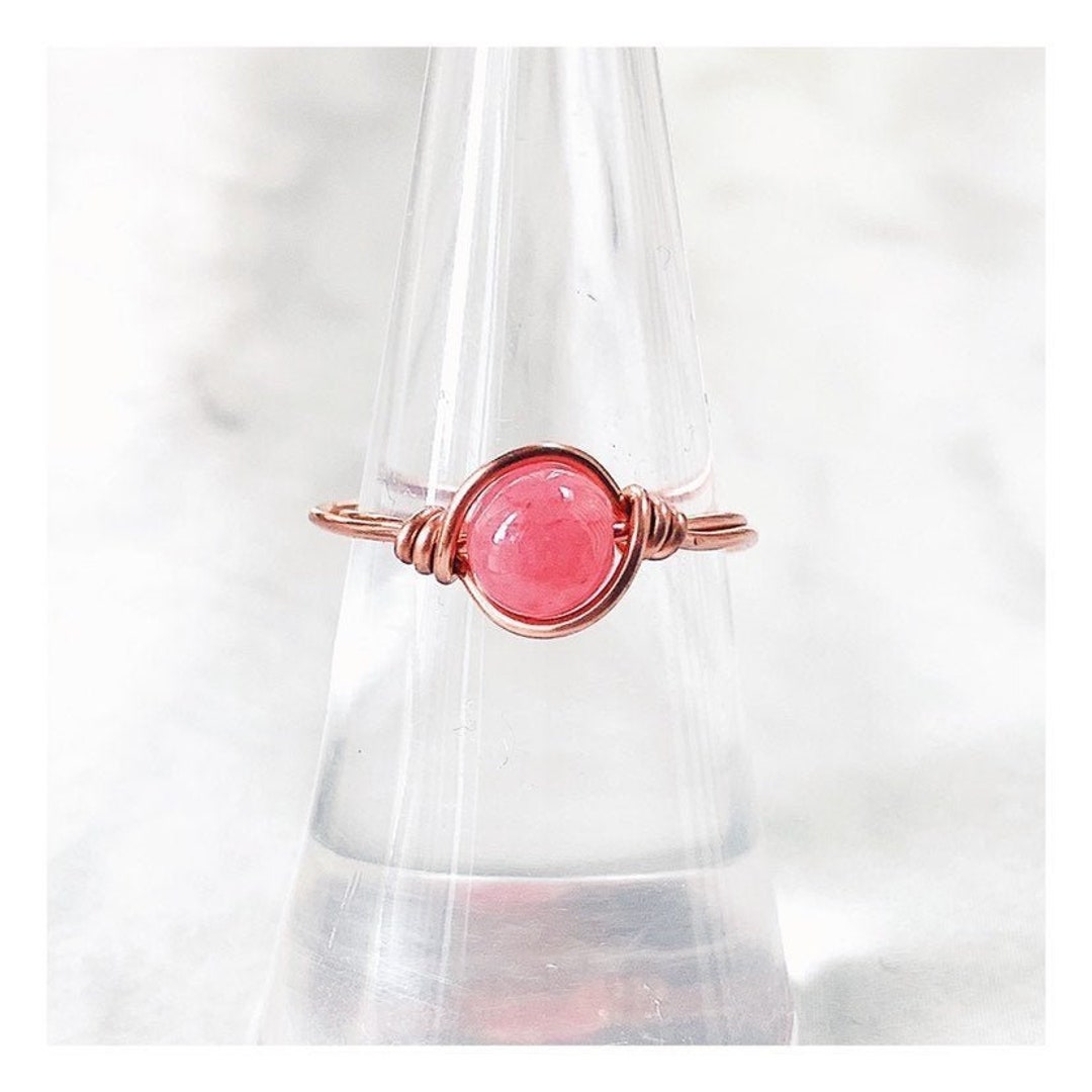 Pink Jade Ring Crystal Stone Pink Jewelry Gemstone Ring in Gold, Silver