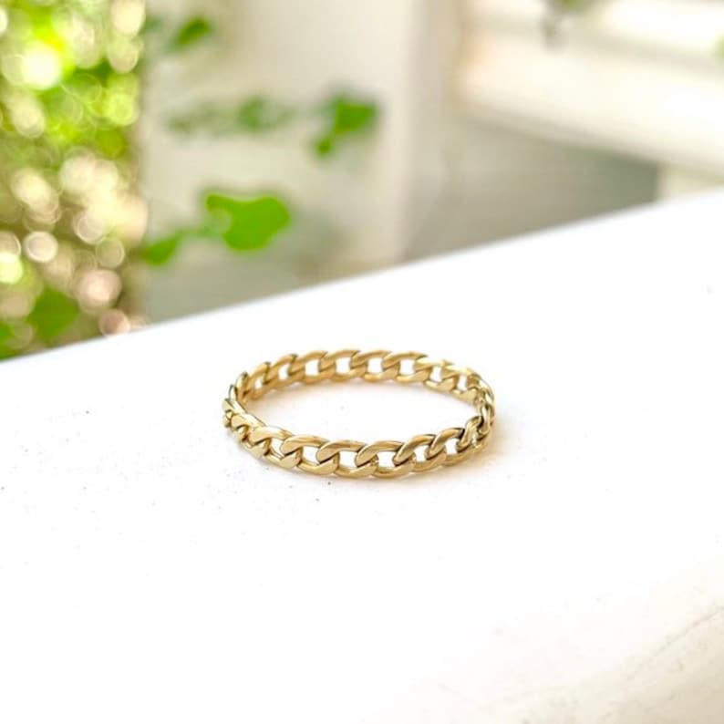 Gold Chain Ring Dainty Curb Chain Ring Chain Jewelry | Etsy