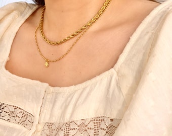 18k Gold 5mm Twisted Rope Chain - Bold Gold Rope Necklace,Stainless Steel,Tarnish Free,Hypoallergenic,chunky rope,super thick twist chain