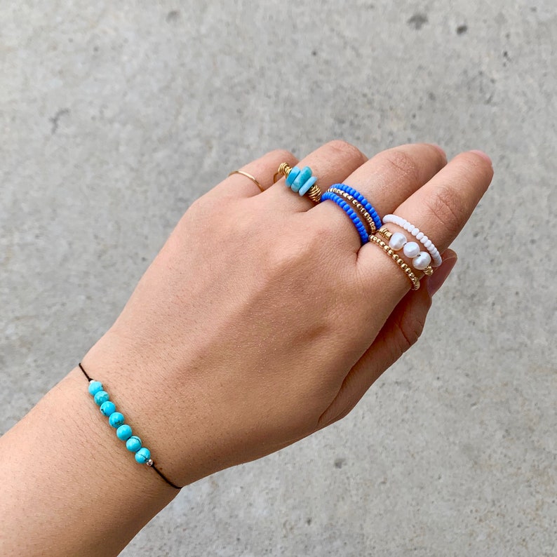 Gold or Silver Layering Bracelet -Remind Bracelet Blue Keepsake Bracelet Lucky 7 Bracelet Turquoise Bead Bracelet 7 Turquoise Bead