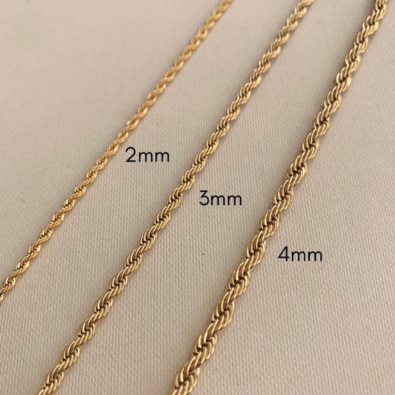 18k Oro 3mm Cadena de cuerda trenzada Oro 18k Collar de - México