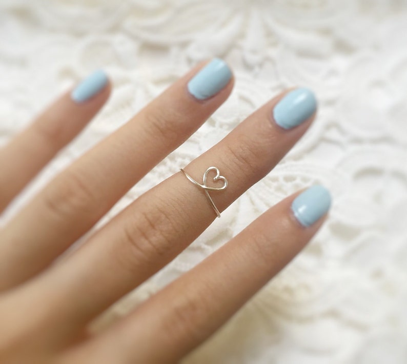 Heart Knuckle Ring,Silver Heart Ring,For her, Simple Everyday, Bridesmaid Jewelry, Unique ring, Little Ring, Dainty, Chic, Modern Minimalist image 5