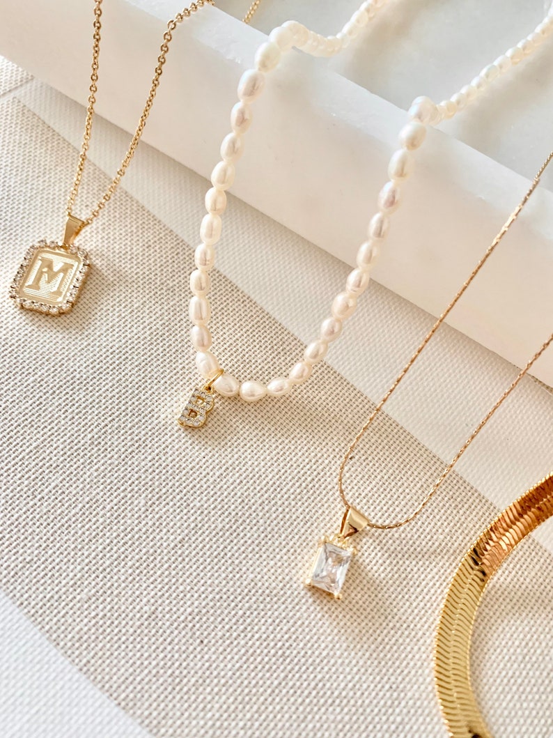 Gold Minimalist Diamond Initial Necklace,cz,dainty,rectangle,18k gold filled,english Letter Necklace,personalize chain,alphabet,custom,gift image 5