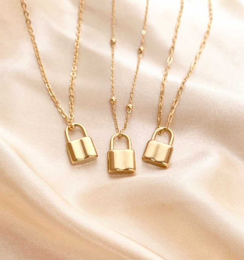 Dainty Gold Lock Necklace  Padlock Necklace  Gold Stainless image 1