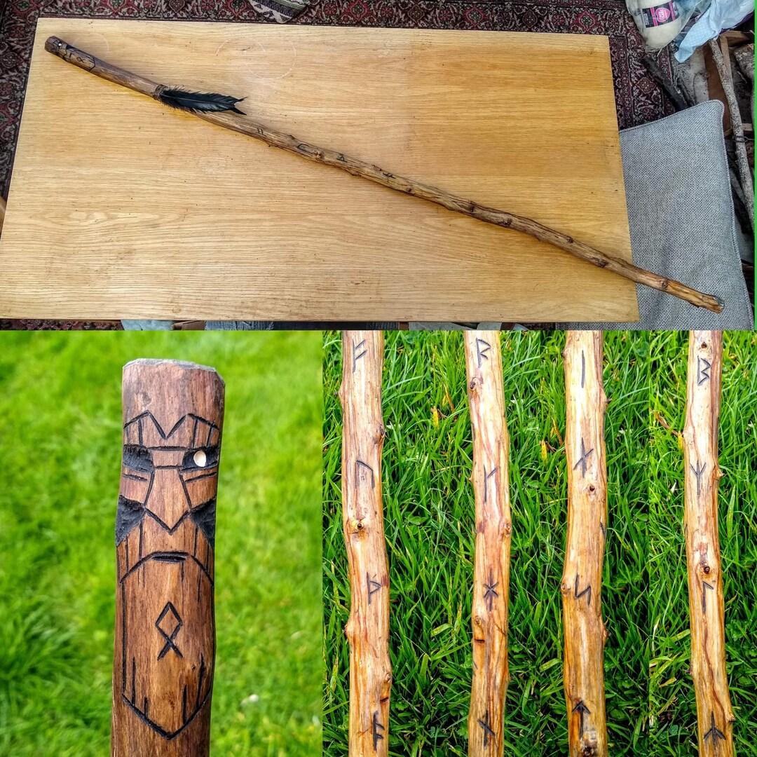 Rustic Blackthorn Odin Rune Staff Etsy
