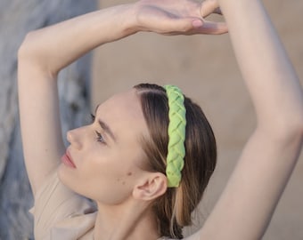 Natural linen light green seafoam color braided headband hairband hairhoop diadema