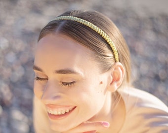 Narrow golden color macramé handmade headband hairband diadem