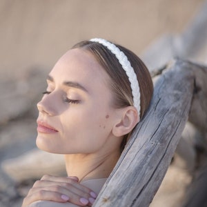 White linen handmade braid narrow headband/ headwear/ hairwear diadem